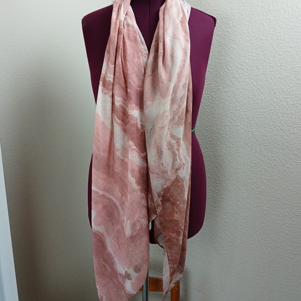 Mauve pink watercolor chiffon scarf 6ft long 72" x 32" taupe semi-sheer